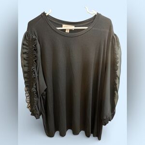 Philosophy Women’s plus size 3X black blouse with 3/4 ruffled sleeves! NWOT!